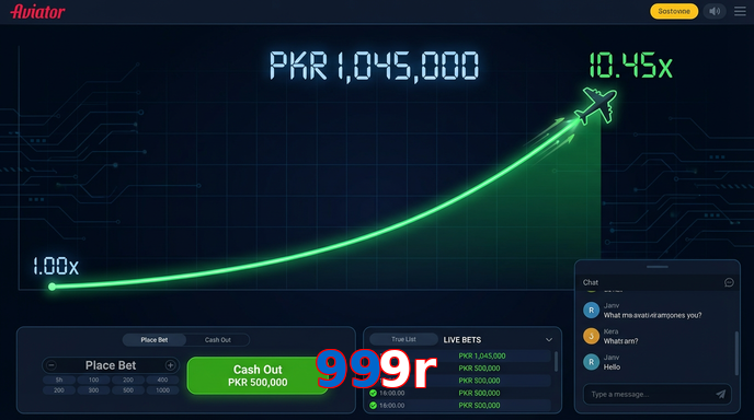 Main screen of 999R aviator page for PK players